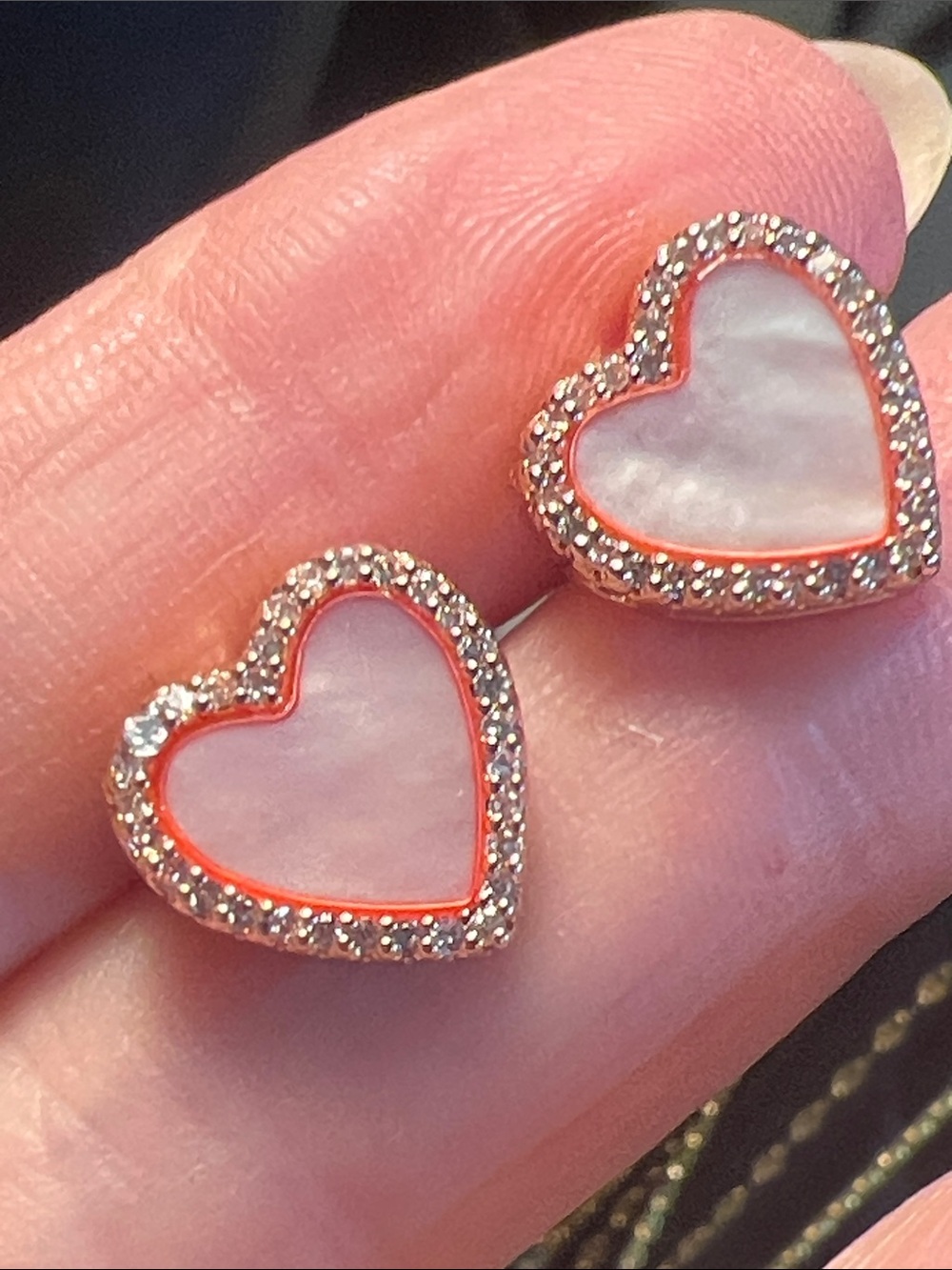 Heart-Shaped Mother of Pearl Stud Earrings - Pink and Rose Gold
